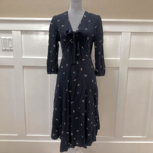 Anthropologie 11.1TYLHO Midi Dress Size:S A-Line Fit and Flare Navy Blue Floral